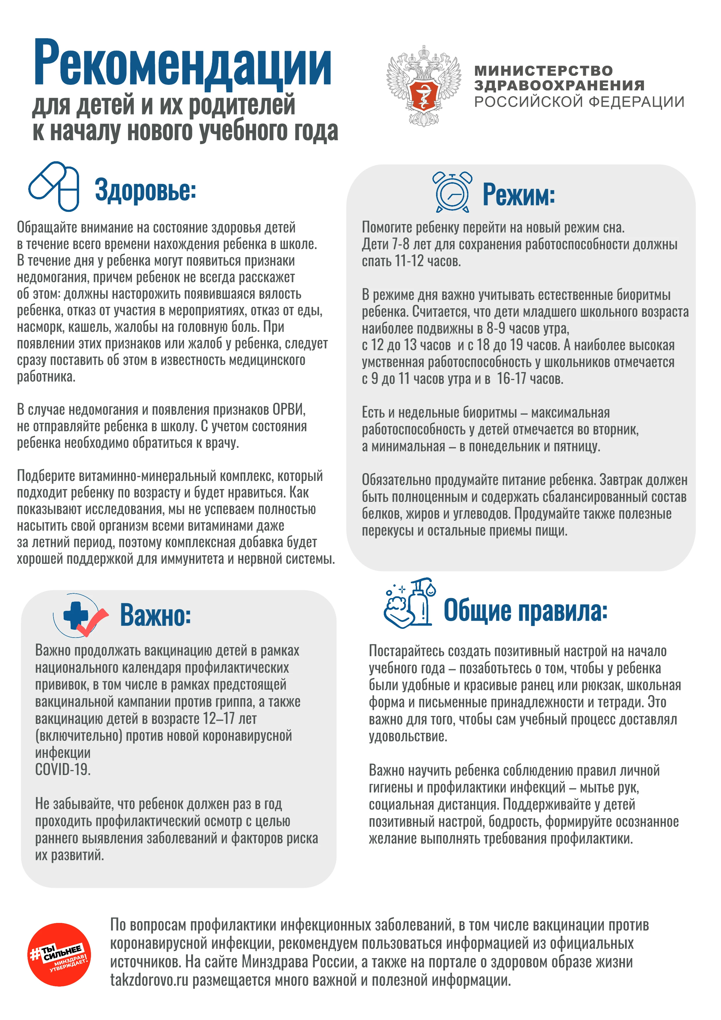 Рекомендации для детей и родителей к началу нового учебного года